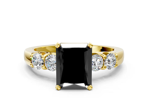 Yellow gold Fancy Black Radiant Cut Brilliant Diamond Five-Stone Engagement Ring with Prong Setting on a Classic Band_3