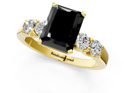 Yellow gold Fancy Black Radiant Cut Brilliant Diamond Five-Stone Engagement Ring with Prong Setting on a Classic Band_4