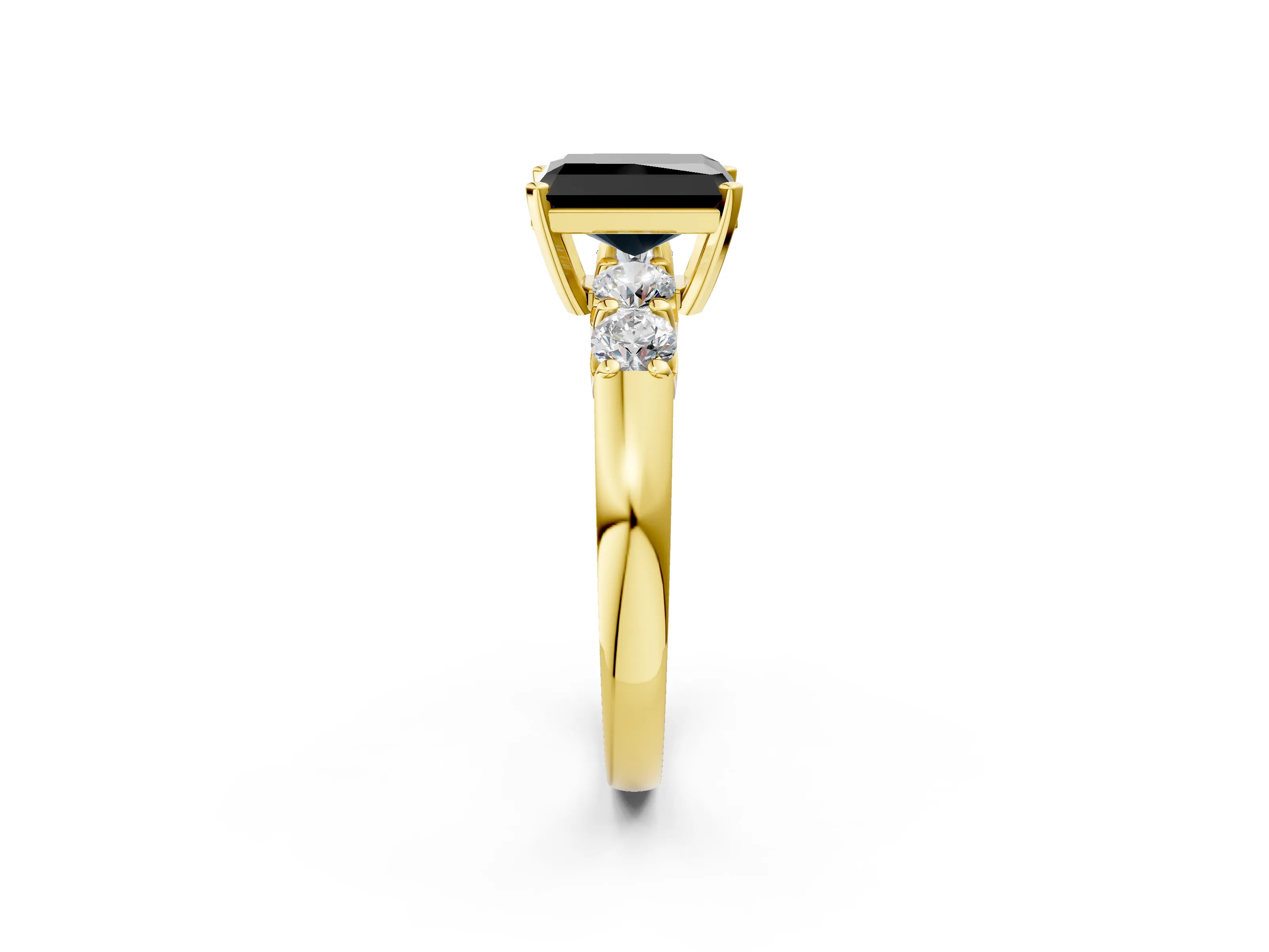 Yellow gold Fancy Black Radiant Cut Brilliant Diamond Five-Stone Engagement Ring with Prong Setting on a Classic Band_5