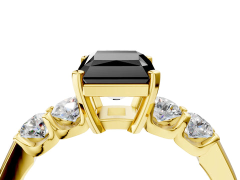 Yellow gold Fancy Black Radiant Cut Brilliant Diamond Five-Stone Engagement Ring with Prong Setting on a Classic Band_7