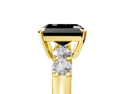 Yellow gold Fancy Black Radiant Cut Brilliant Diamond Five-Stone Engagement Ring with Prong Setting on a Classic Band_8