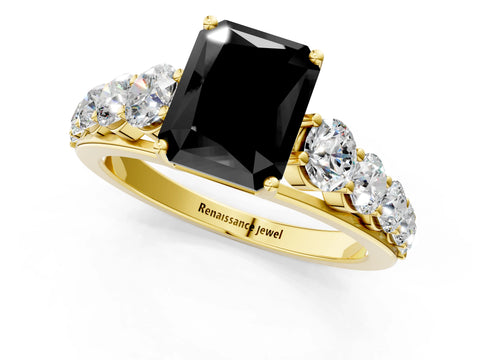 Yellow gold Fancy Black Radiant Cut Brilliant Diamond Pavé Band with Six-Prong Setting_1