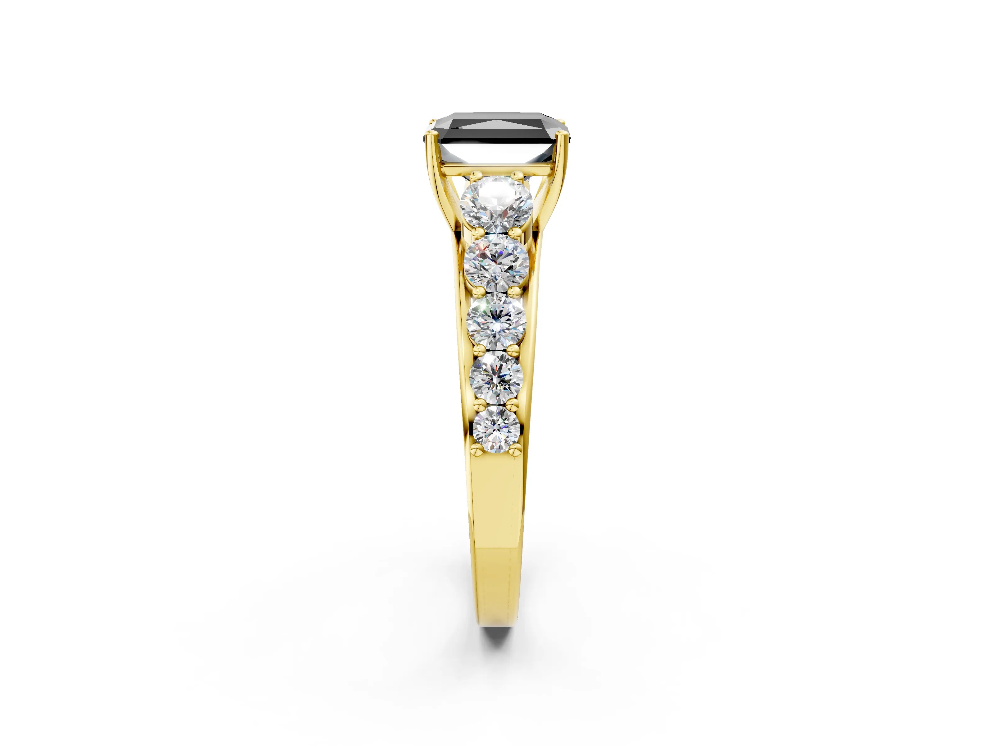 Yellow gold Fancy Black Radiant Cut Brilliant Diamond Pavé Band with Six-Prong Setting_2