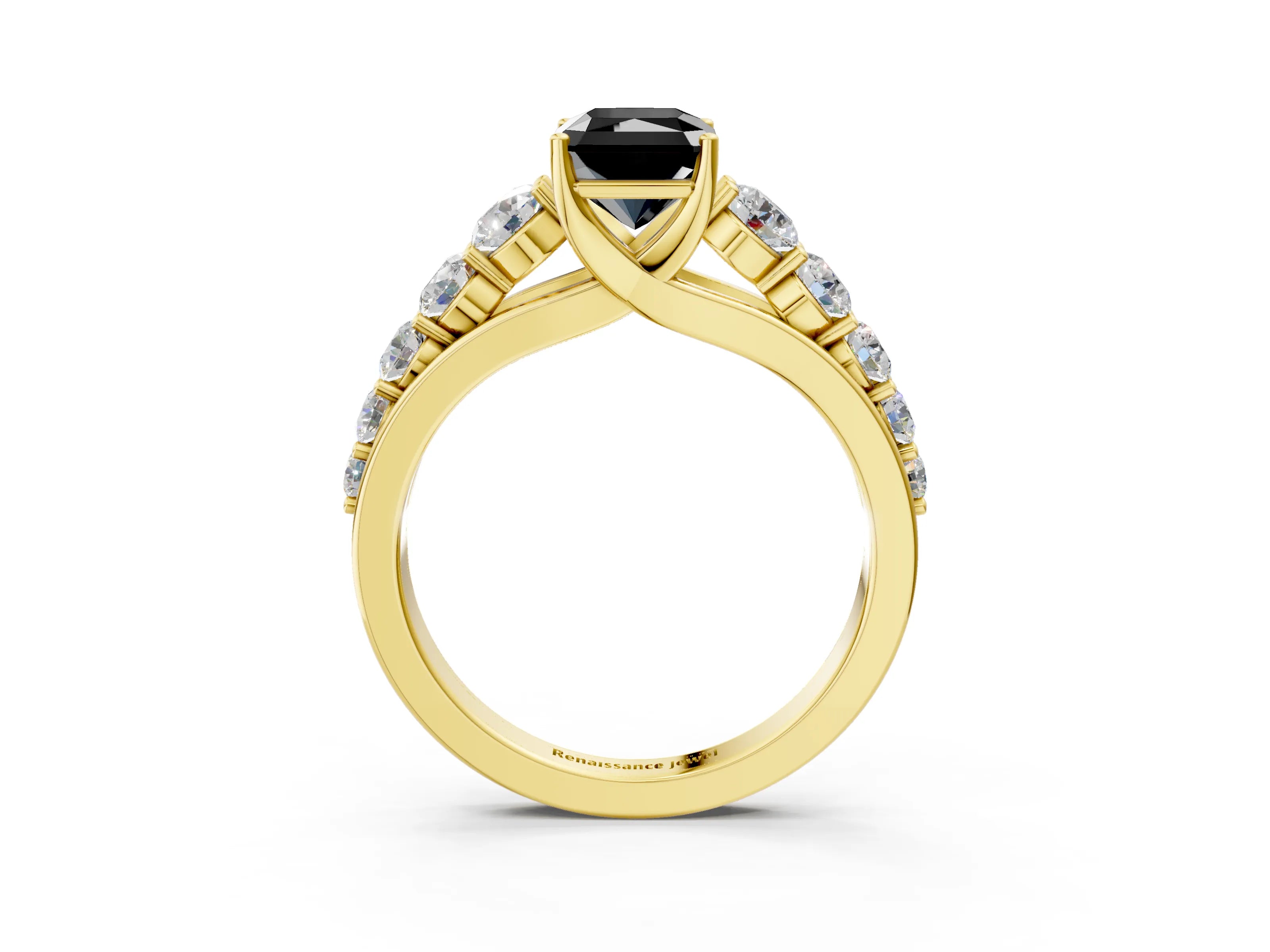 Yellow gold Fancy Black Radiant Cut Brilliant Diamond Pavé Band with Six-Prong Setting_3