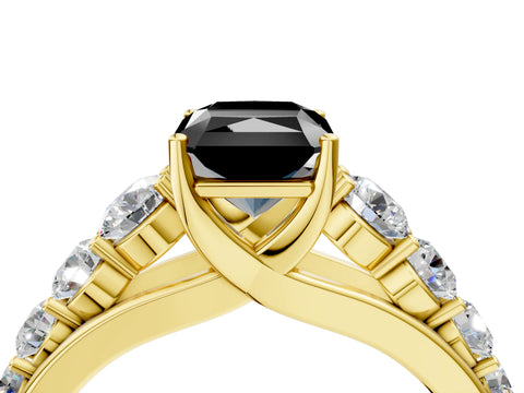 Yellow gold Fancy Black Radiant Cut Brilliant Diamond Pavé Band with Six-Prong Setting_4
