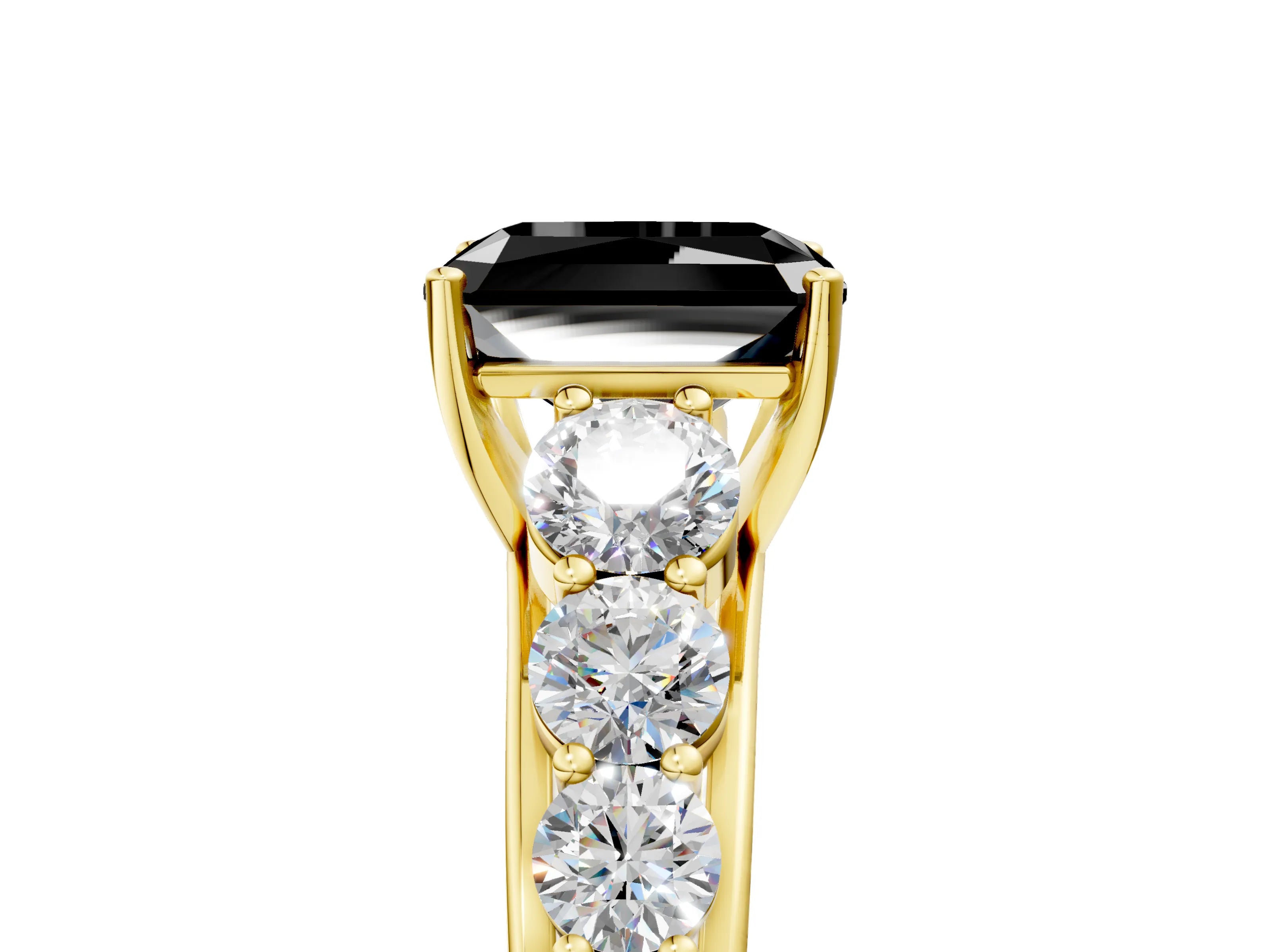 Yellow gold Fancy Black Radiant Cut Brilliant Diamond Pavé Band with Six-Prong Setting_5