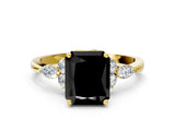 Yellow gold Fancy Black Radiant Cut Brilliant Diamond Solitaire Ring with Pear Side Stones and Four-Prong Setting_3