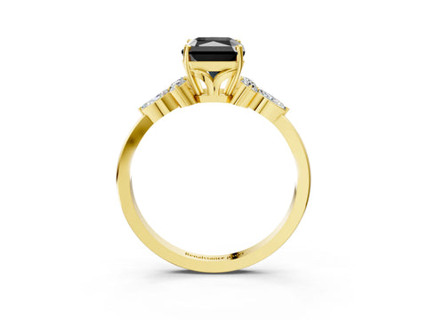 Yellow gold Fancy Black Radiant Cut Brilliant Diamond Solitaire Ring with Pear Side Stones and Four-Prong Setting_6