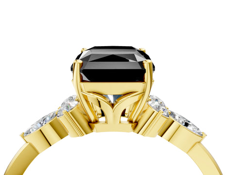 Yellow gold Fancy Black Radiant Cut Brilliant Diamond Solitaire Ring with Pear Side Stones and Four-Prong Setting_7