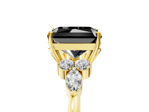Yellow gold Fancy Black Radiant Cut Brilliant Diamond Solitaire Ring with Pear Side Stones and Four-Prong Setting_8