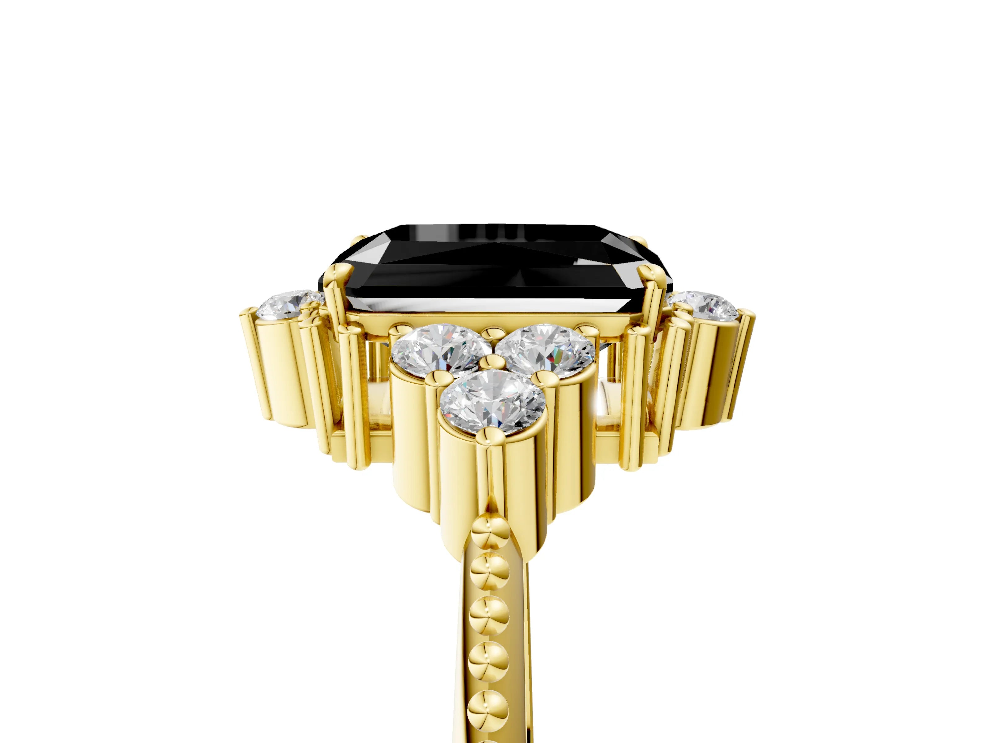 Yellow gold Fancy Black Radiant Cut Brilliant Diamond with Cluster Setting on a Beaded Band and Four-Prong Setting_5