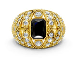 Yellow gold Fancy Black Radiant Cut Brilliant Halo Pave Diamond Milgrain Ring