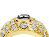 Yellow gold Fancy Black Radiant Cut Brilliant Halo Pave Diamond Milgrain Ring_4
