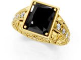Yellow gold Fancy Black Radiant Cut Brilliant Milgrain Filigree Diamond Ring with Square Prong Setting_1