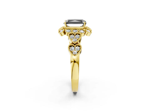 Yellow gold Fancy Black Radiant Cut Brilliant Milgrain Pave Heart Band Solitaire Ring_2