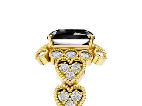 Yellow gold Fancy Black Radiant Cut Brilliant Milgrain Pave Heart Band Solitaire Ring_5