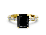 Yellow gold Fancy Black Radiant Cut Brilliant Pavé Band Solitaire with Four-Prong Setting