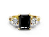 Yellow gold Fancy Black Radiant Cut Brilliant Three-Stone Diamond Ring with Pavé Band and Four-Prong Setting_3