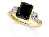 Yellow gold Fancy Black Radiant Cut Brilliant Three-Stone Diamond Ring with Pavé Band and Four-Prong Setting_4