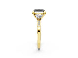 Yellow gold Fancy Black Radiant Cut Brilliant Three-Stone Diamond Ring with Pavé Band and Four-Prong Setting_5