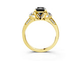 Yellow gold Fancy Black Radiant Cut Brilliant Three-Stone Diamond Ring with Pavé Band and Four-Prong Setting_6