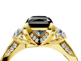 Yellow gold Fancy Black Radiant Cut Brilliant Three-Stone Diamond Ring with Pavé Band and Four-Prong Setting_7