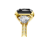 Yellow gold Fancy Black Radiant Cut Brilliant Three-Stone Diamond Ring with Pavé Band and Four-Prong Setting_8