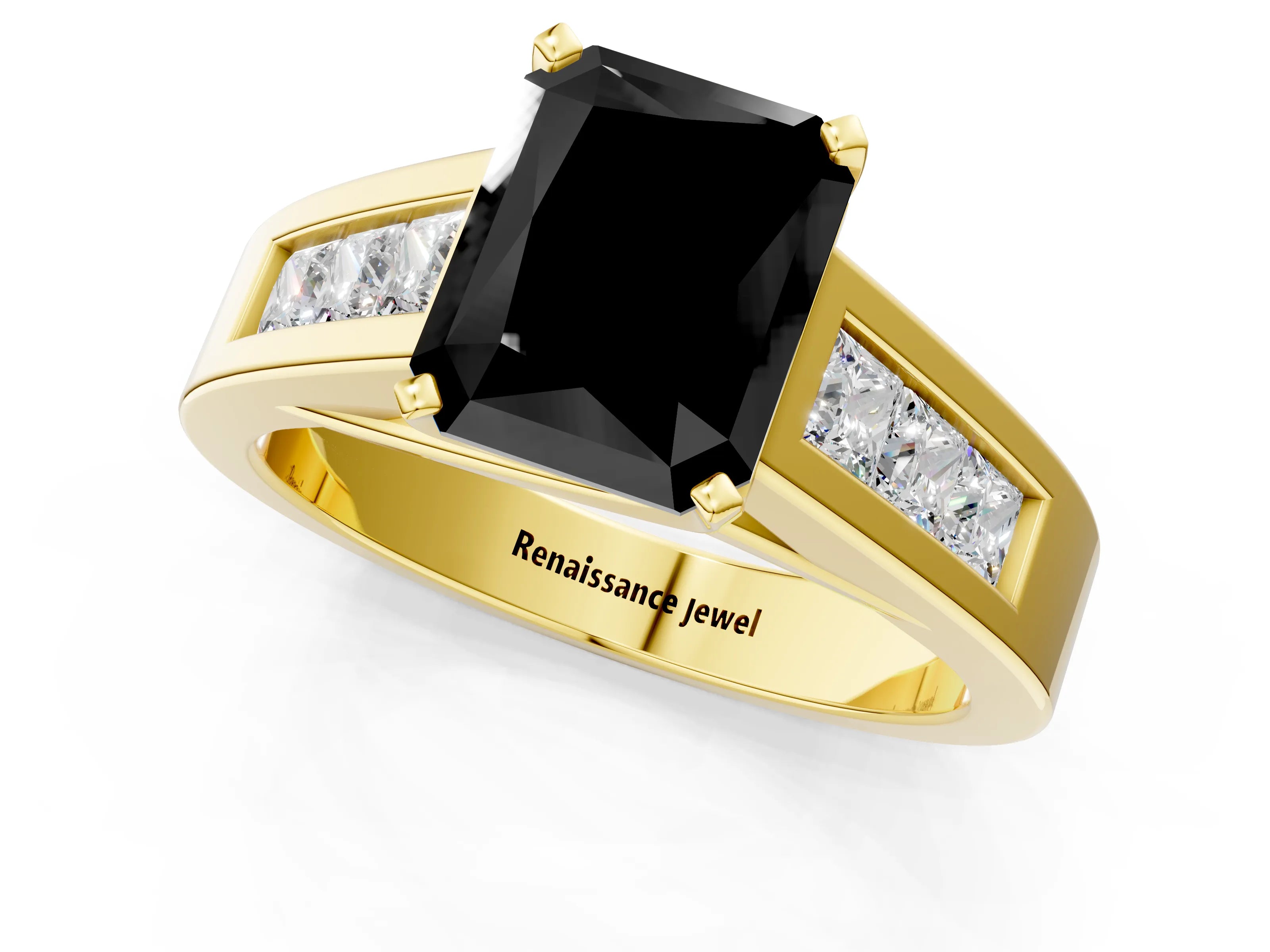 Yellow gold Fancy Black Radiant Cut Cut Channel Set Solitaire Ring with Four-Prong Setting_1