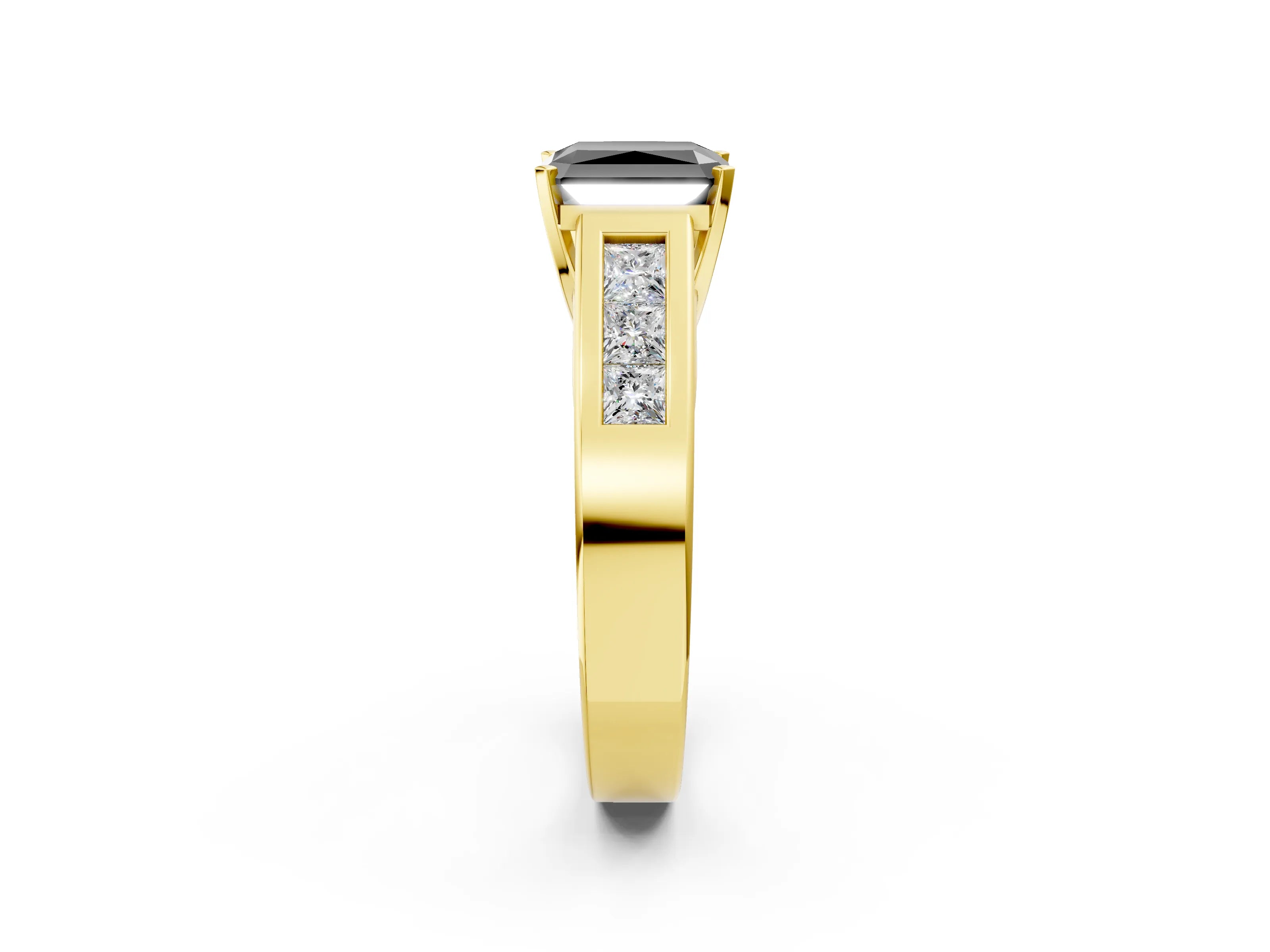 Yellow gold Fancy Black Radiant Cut Cut Channel Set Solitaire Ring with Four-Prong Setting_2