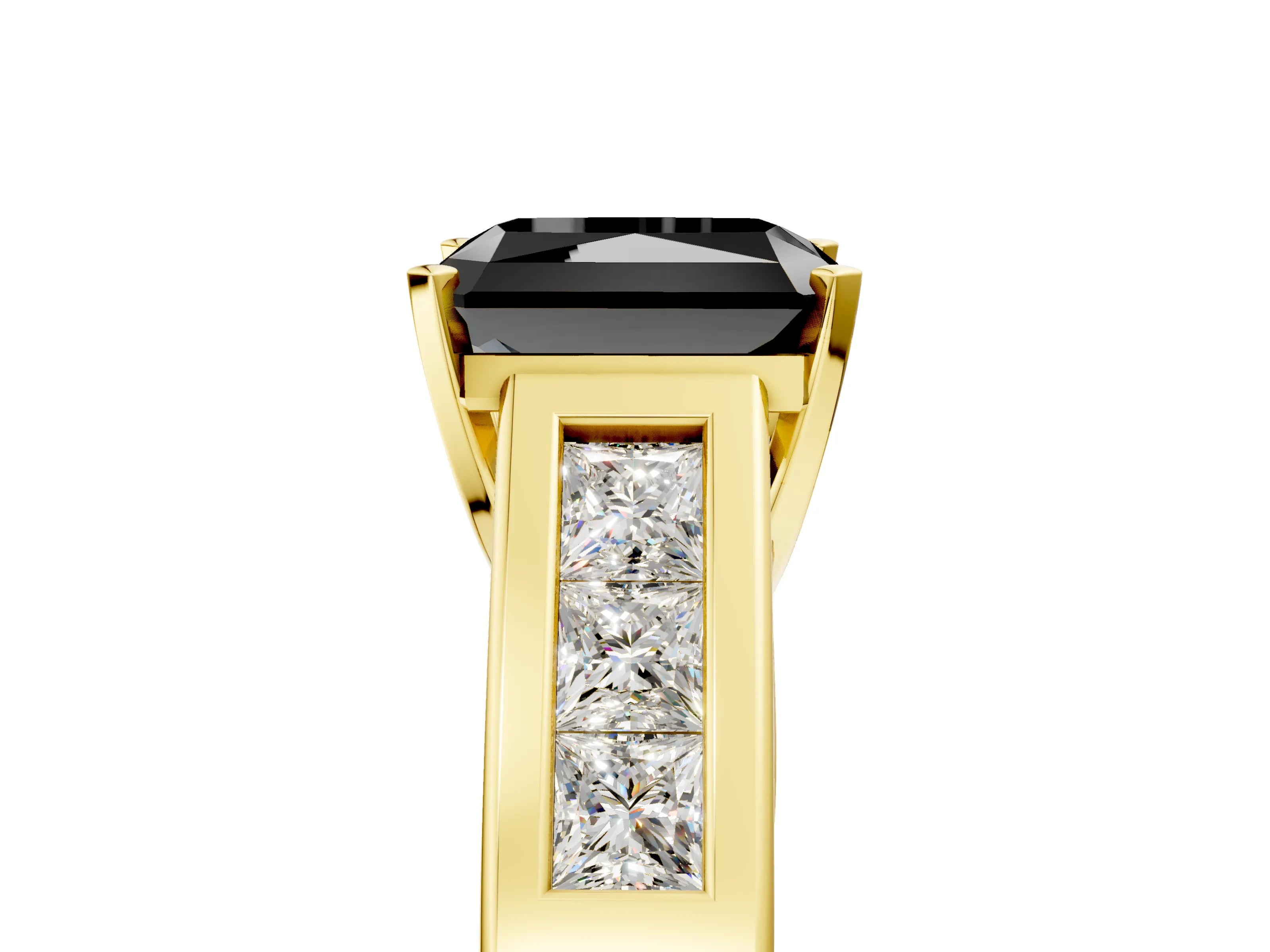 Yellow gold Fancy Black Radiant Cut Cut Channel Set Solitaire Ring with Four-Prong Setting_5