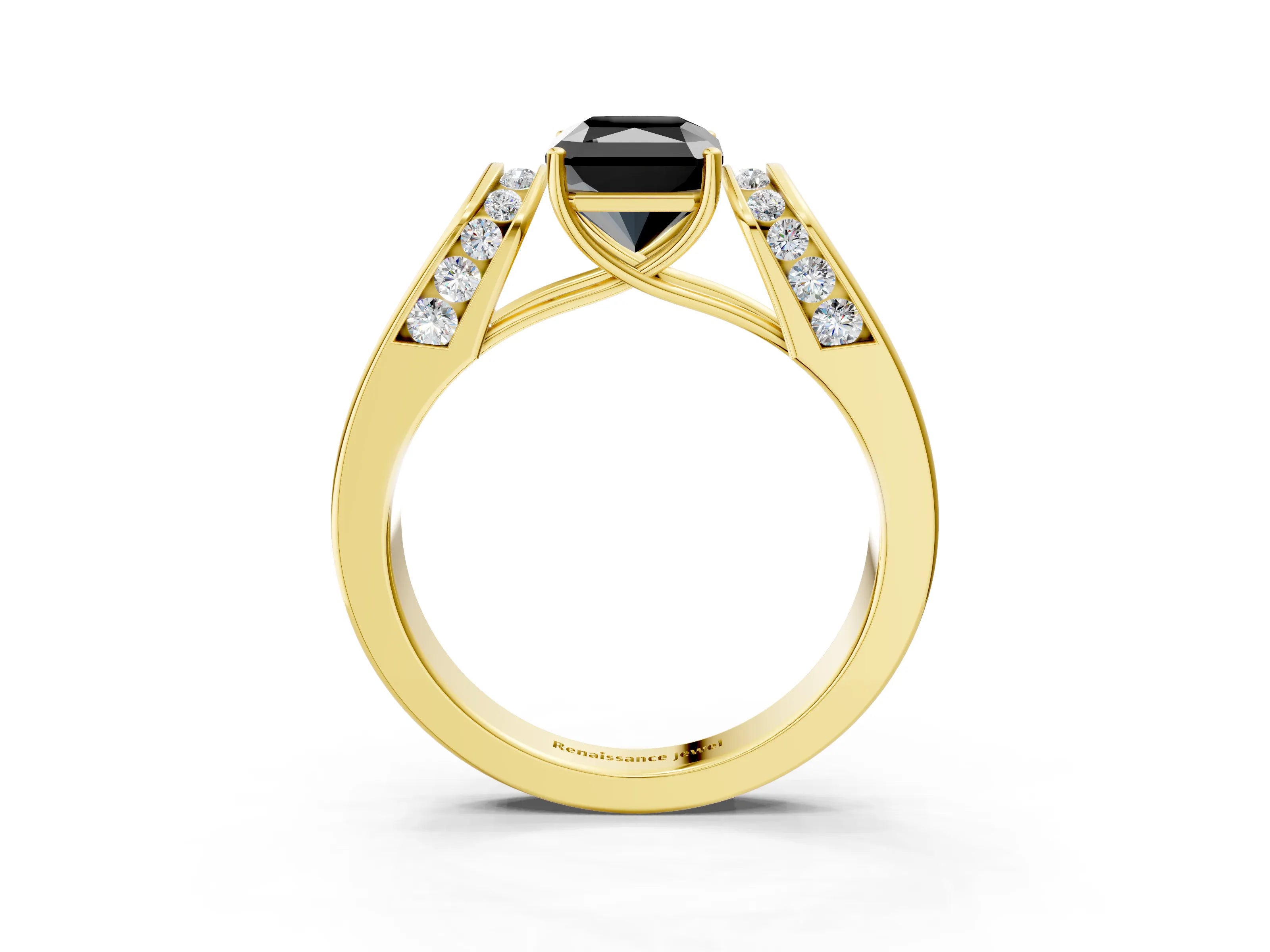 Yellow gold Fancy Black Radiant Cut Cut Diamond Channel Set Solitaire Ring with Four-Prong Setting_3