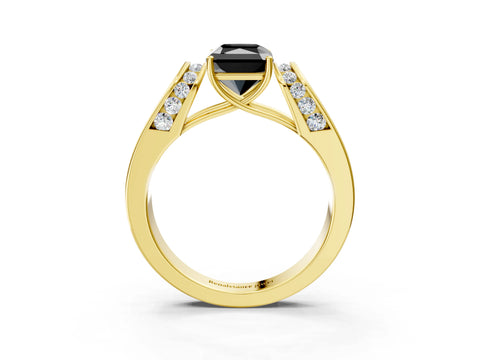 Yellow gold Fancy Black Radiant Cut Cut Diamond Channel Set Solitaire Ring with Four-Prong Setting_3