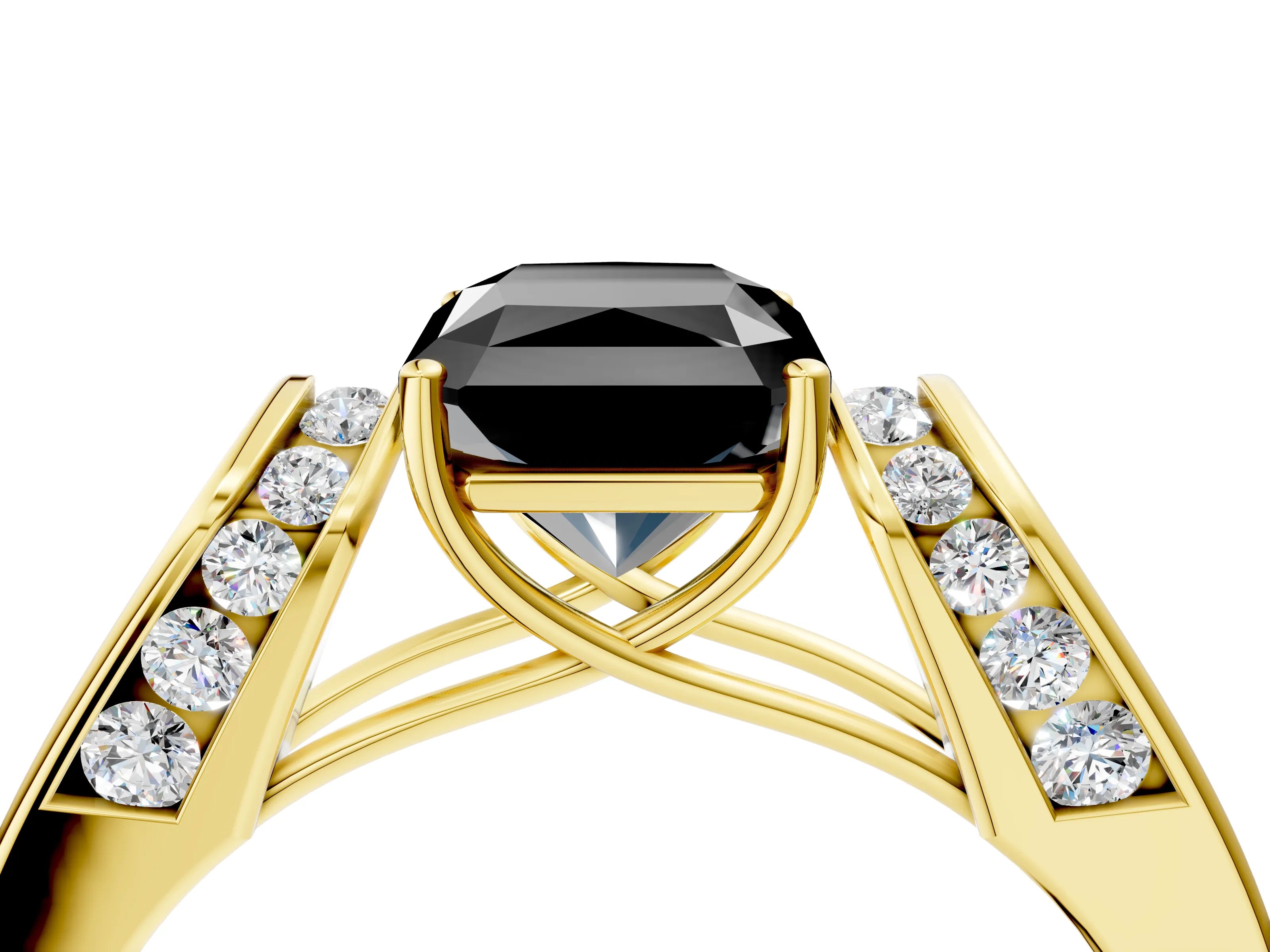 Yellow gold Fancy Black Radiant Cut Cut Diamond Channel Set Solitaire Ring with Four-Prong Setting_4
