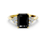 Yellow gold Fancy Black Radiant Cut Cut Diamond Cluster Ring with Solitaire Band and Four-Prong Setting