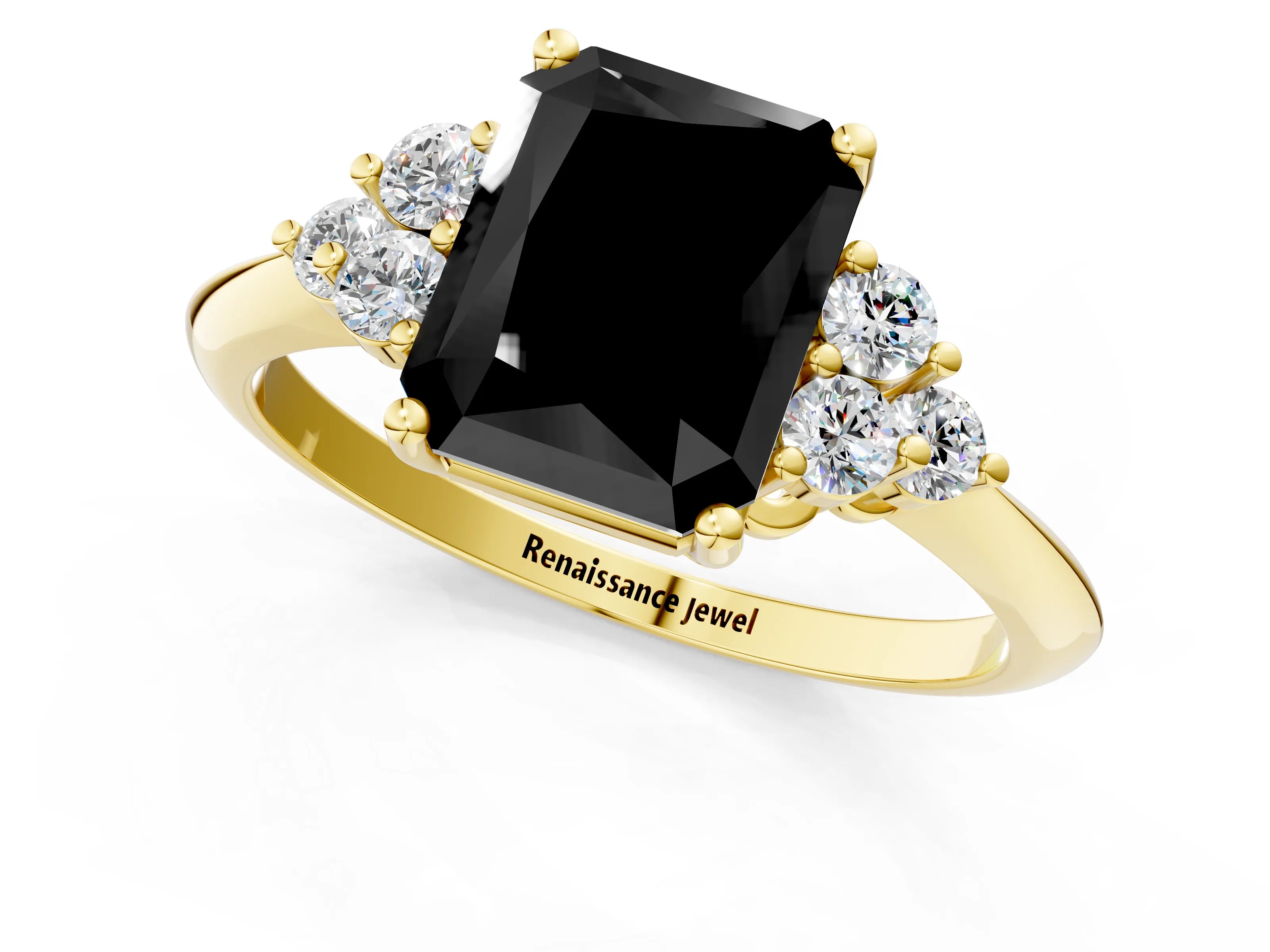 Yellow gold Fancy Black Radiant Cut Cut Diamond Cluster Ring with Solitaire Band and Four-Prong Setting_1