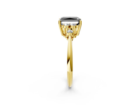 Yellow gold Fancy Black Radiant Cut Cut Diamond Cluster Ring with Solitaire Band and Four-Prong Setting_2