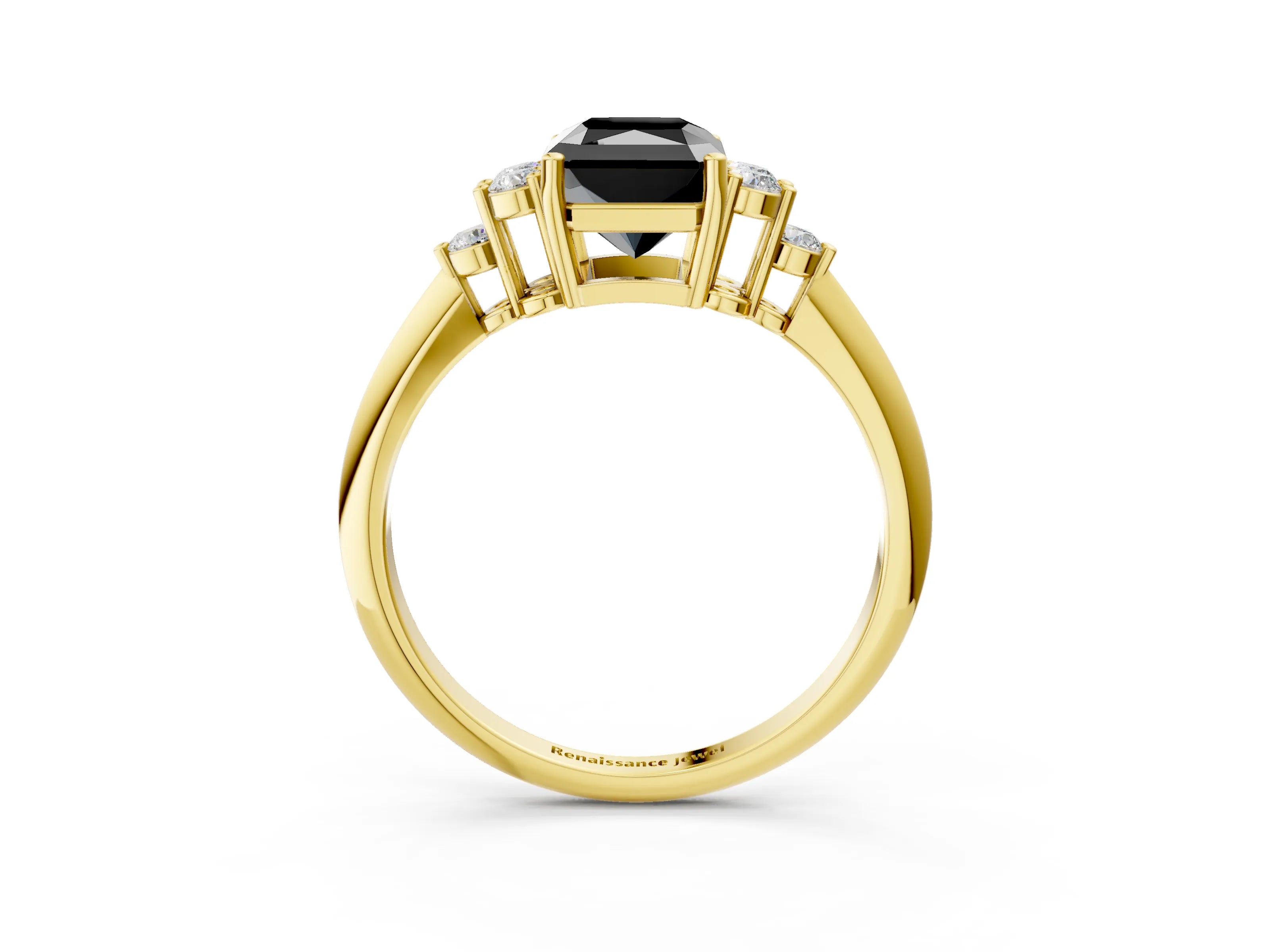 Yellow gold Fancy Black Radiant Cut Cut Diamond Cluster Ring with Solitaire Band and Four-Prong Setting_3