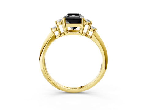 Yellow gold Fancy Black Radiant Cut Cut Diamond Cluster Ring with Solitaire Band and Four-Prong Setting_3