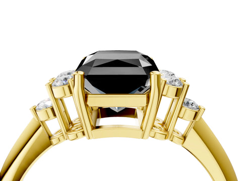 Yellow gold Fancy Black Radiant Cut Cut Diamond Cluster Ring with Solitaire Band and Four-Prong Setting_4