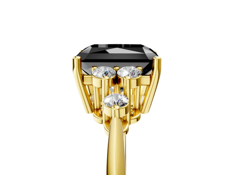 Yellow gold Fancy Black Radiant Cut Cut Diamond Cluster Ring with Solitaire Band and Four-Prong Setting_5