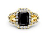 Yellow gold Fancy Black Radiant Cut Cut Diamond Halo Engagement Ring with Open Split Pavé Band