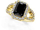 Yellow gold Fancy Black Radiant Cut Cut Diamond Halo Engagement Ring with Open Split Pavé Band_1