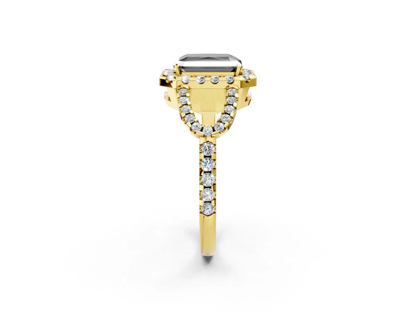 Yellow Gold Radiant Cut Split Shank Pave Halo Engagement Ring Setting for Black Center