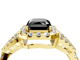 Yellow gold Fancy Black Radiant Cut Cut Diamond Halo Engagement Ring with Open Split Pavé Band_4
