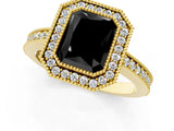 Yellow gold Fancy Black Radiant Cut-Cut Diamond Halo Engagement Ring with Pave Band and Prong Setting_1