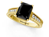 Yellow gold Fancy Black Radiant Cut Cut Diamond Milgrain Pave Band Four-Prong Setting Ring_4
