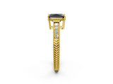 Yellow gold Fancy Black Radiant Cut Cut Diamond Milgrain Pave Band Four-Prong Setting Ring_5