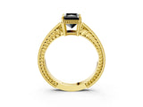 Yellow gold Fancy Black Radiant Cut Cut Diamond Milgrain Pave Band Four-Prong Setting Ring_6