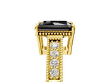 Yellow gold Fancy Black Radiant Cut Cut Diamond Milgrain Pave Band Four-Prong Setting Ring_8