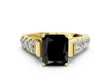 Yellow gold Fancy Black Radiant Cut Cut Diamond Pavé Band Solitaire with Four-Prong Setting